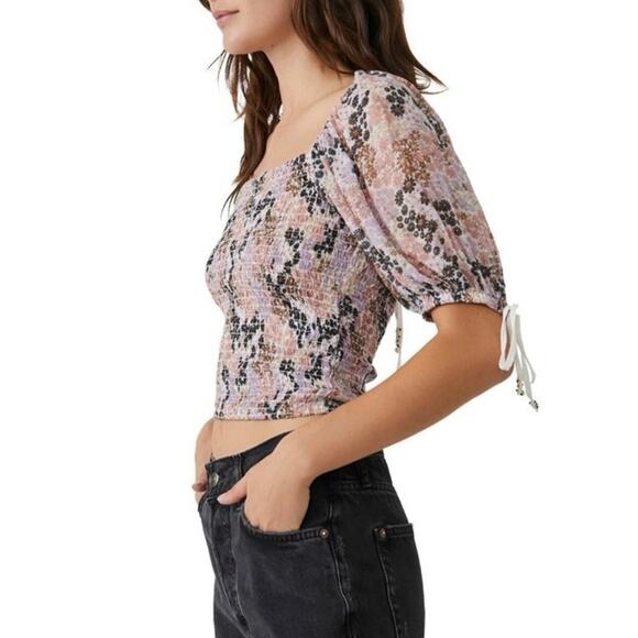 Free People NWT Smocked Puff Sleeve Top - Picture 2 of 7